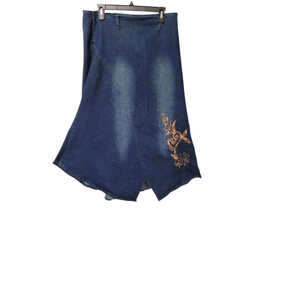 VTG Y2K Denim Maxi Jean Skirt 12 Boho Grunge 2000s Embroidered Western Prairie - Picture 10 of 16
